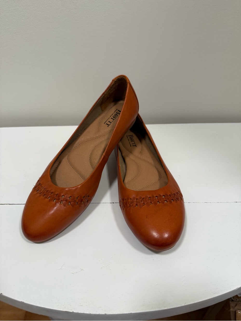 Born Cognac Leather Woven Toe Ballet Flats